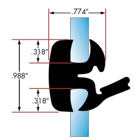 Fairchild Industries One Piece Rubber Glass Sealing Weatherstrip, 25Ft, Each, 0600-25 0600-25